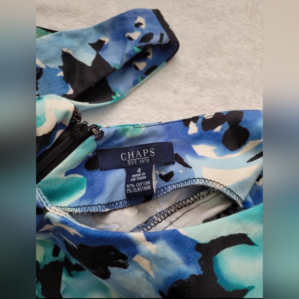 Chaps Blue Green Floral Cotton Sheath Dress Size 4 Sleeveless Colorful Sundress - Picture 4 of 14